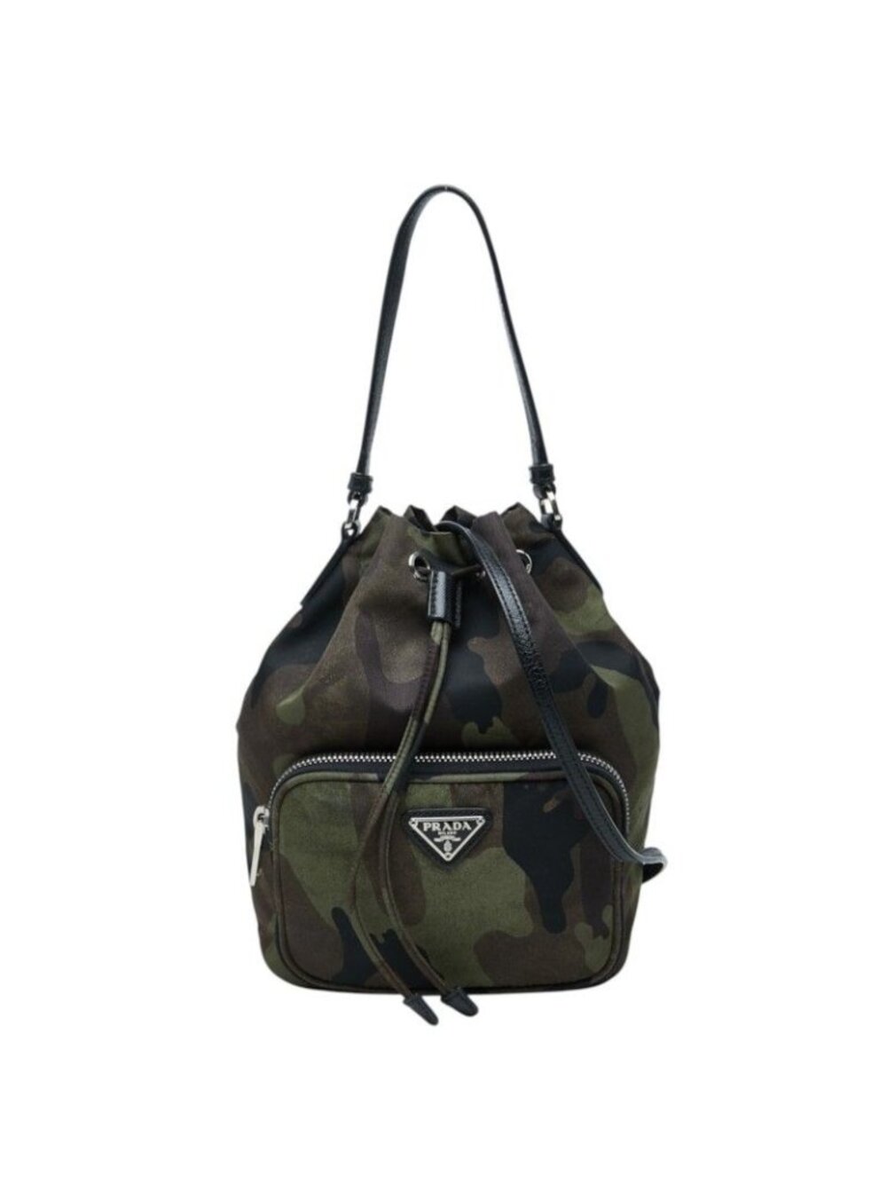 Prada Camouflage Pattern 2-Way Shoulder Bag Khaki Green Brown Nylon Leather